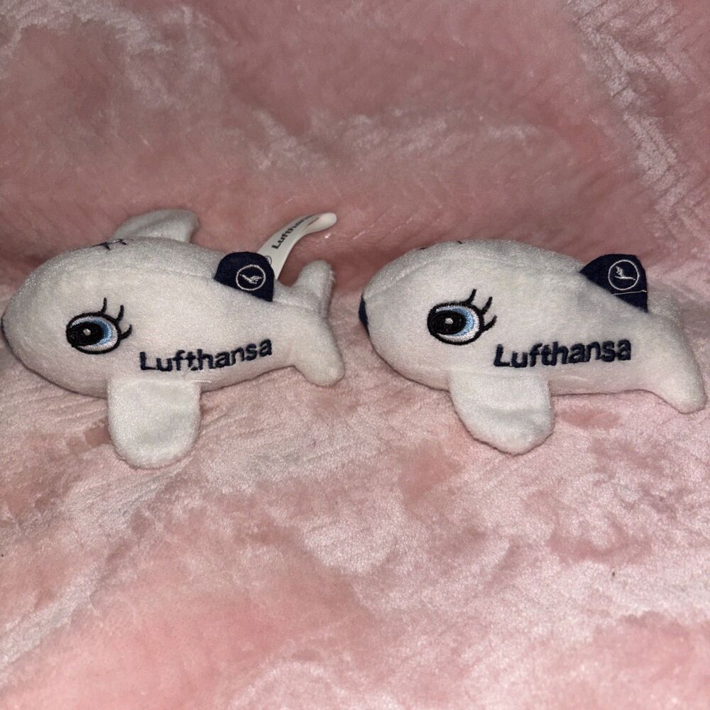 2 Lufthansa Airlines Plane Small Advertising 5" Plush White Toy Plane